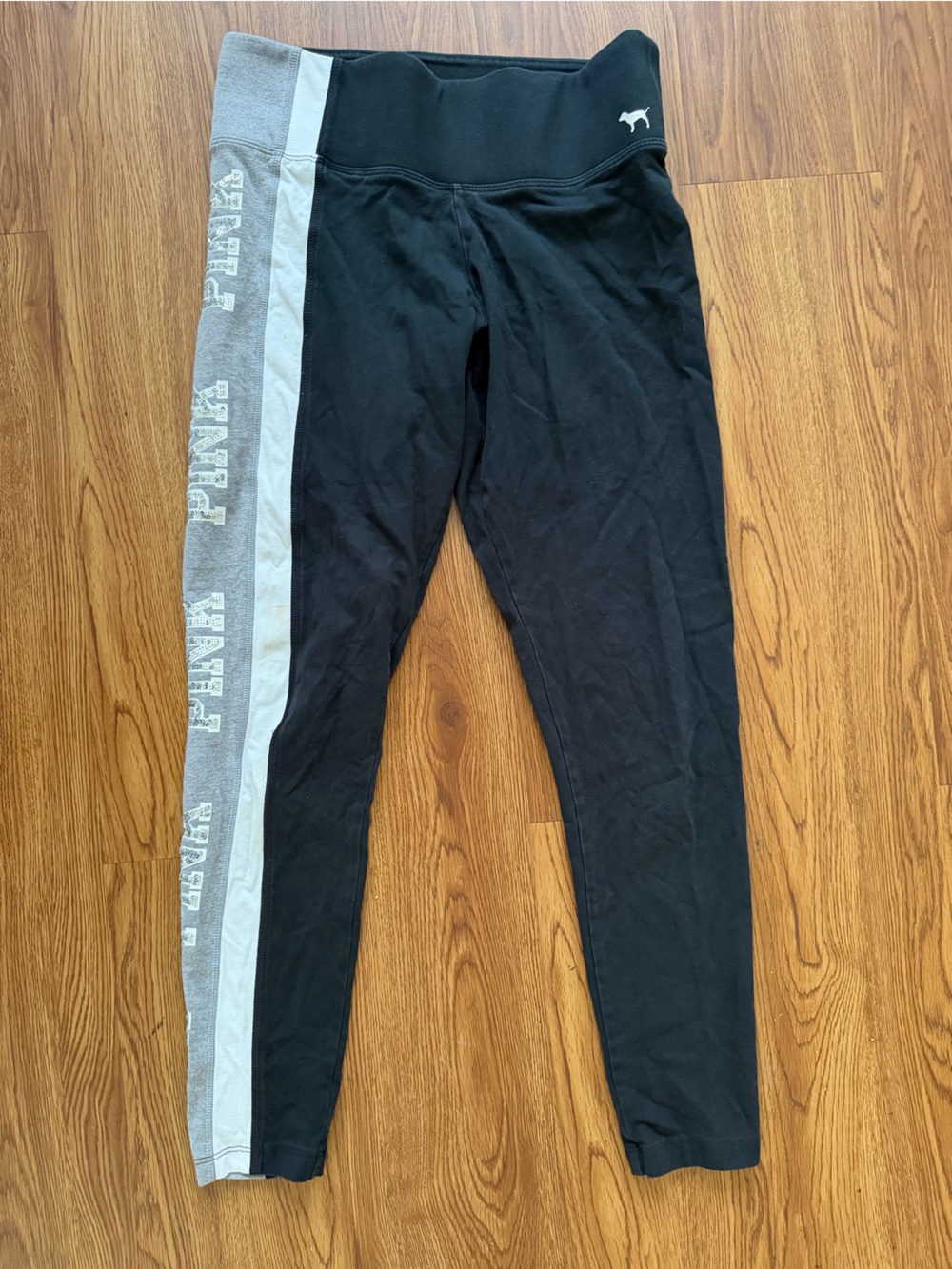 PINK Victoria's Secret Black Leggings with Gray Side Panels